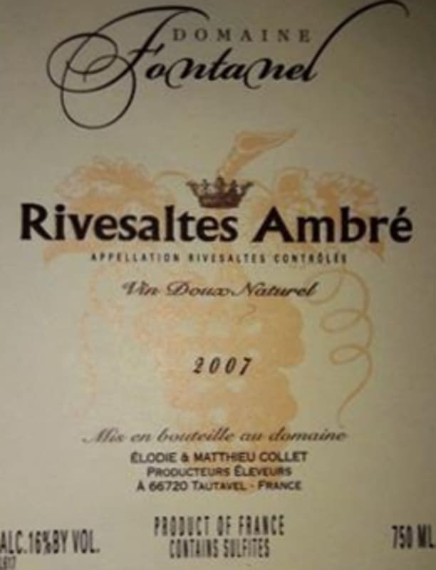 Fontanel Rivesaltes Ambre 2007 Front Label