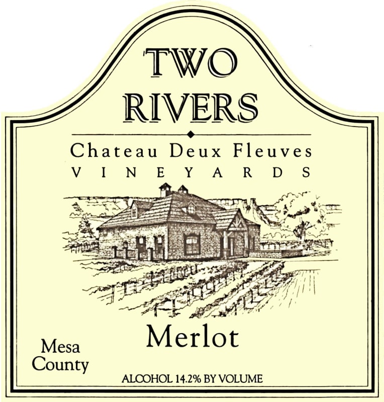 Two Rivers Winery and Chateau Mesa County Deux Fleuves Vineyards Merlot 2013 Front Label