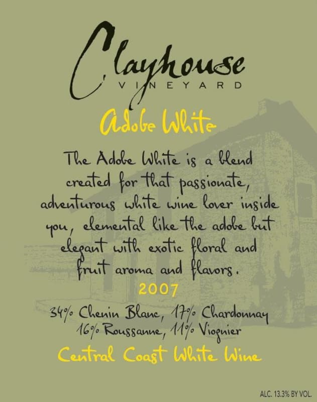 Clayhouse Adobe White 2007 Front Label