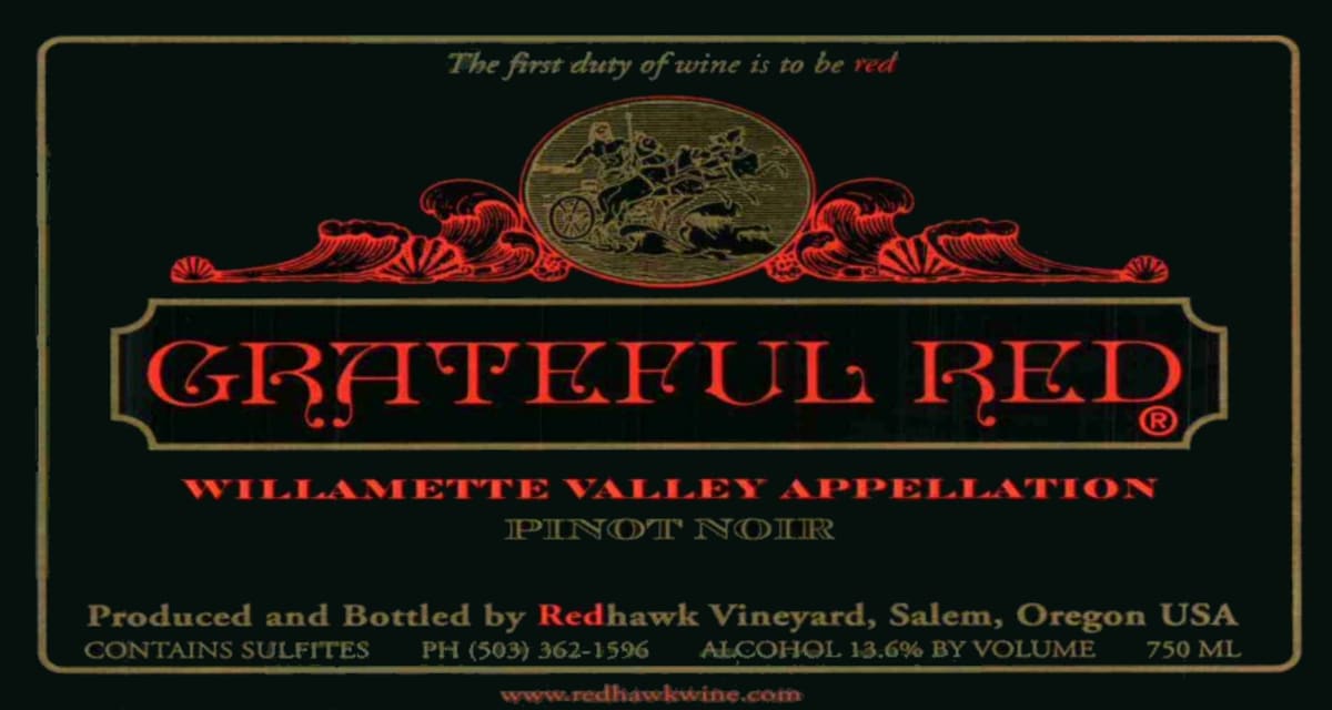 Redhawk Vineyard Grateful Red Pinot Noir 2010 Front Label