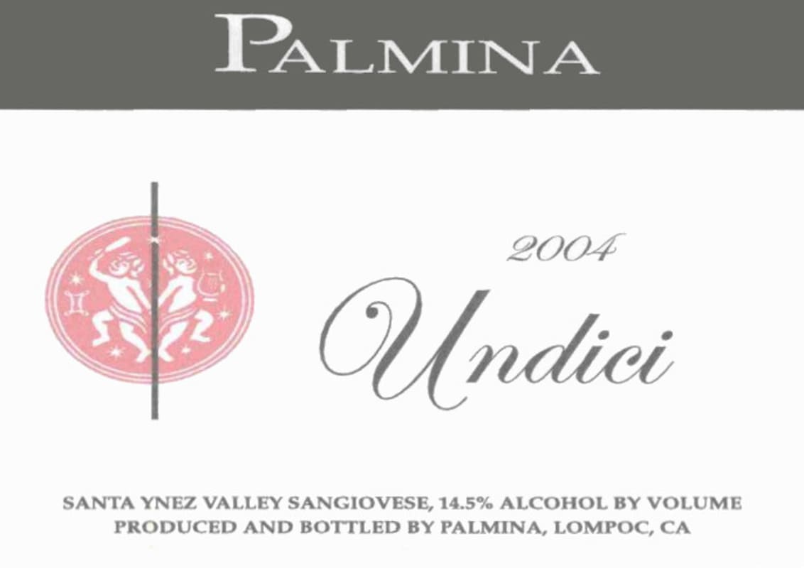 Palmina Undici Sangiovese 2004 Front Label