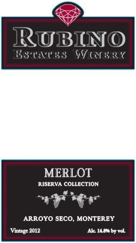 Rubino Estates Winery Riserva Collection 2012 Front Label