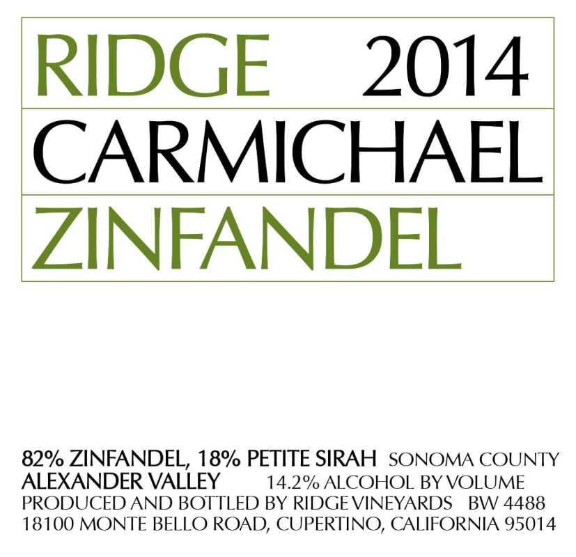 Ridge Carmichael Zinfandel 2014 Front Label