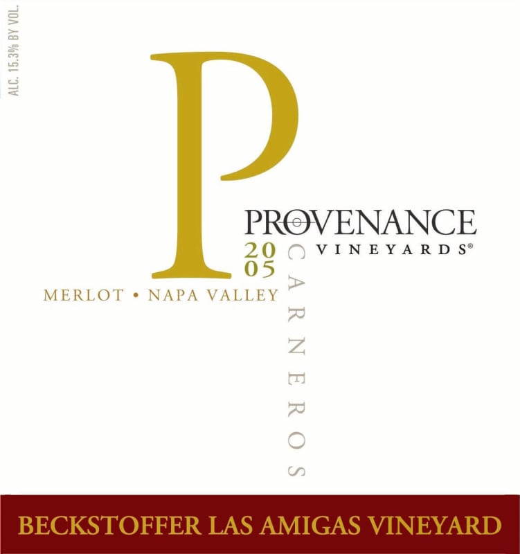 Provenance Vineyards Beckstoffer Las Amigas Vineyard Merlot 2005 Front Label