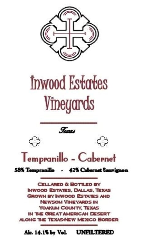 Inwood Estates Vineyard Tempranillo - Cabernet Sauvignon 2012 Front Label