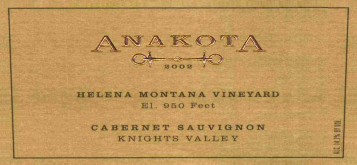 Anakota Helena Montana Vineyard Cabernet Sauvignon 2002 Front Label
