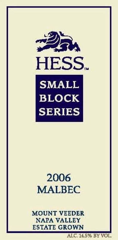 Hess Small Block Series Malbec 2006 Front Label