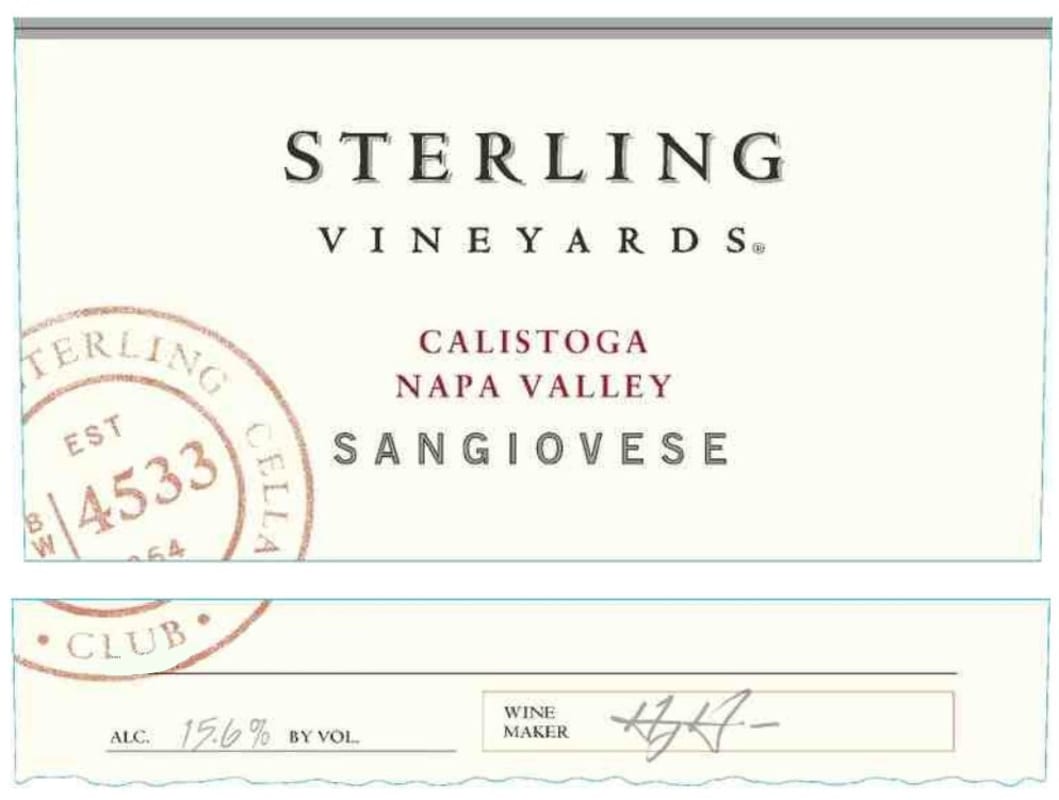 Sterling Calistoga Sangiovese 2012 Front Label