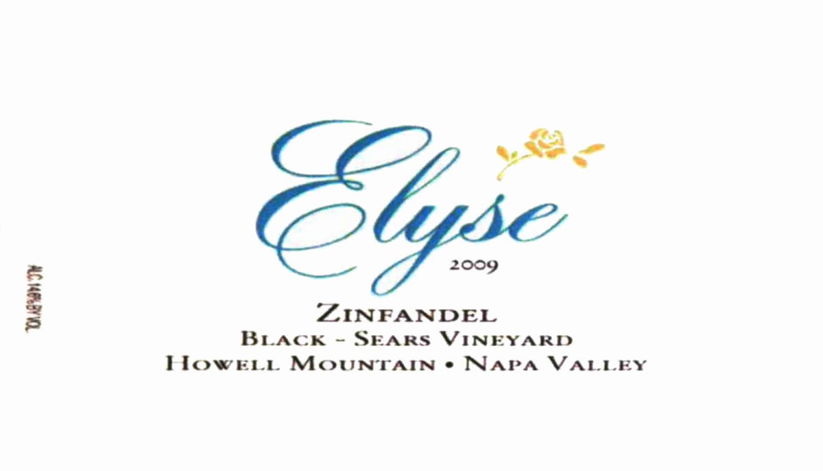 Elyse Black-Sears Vineyard Zinfandel 2009 Front Label