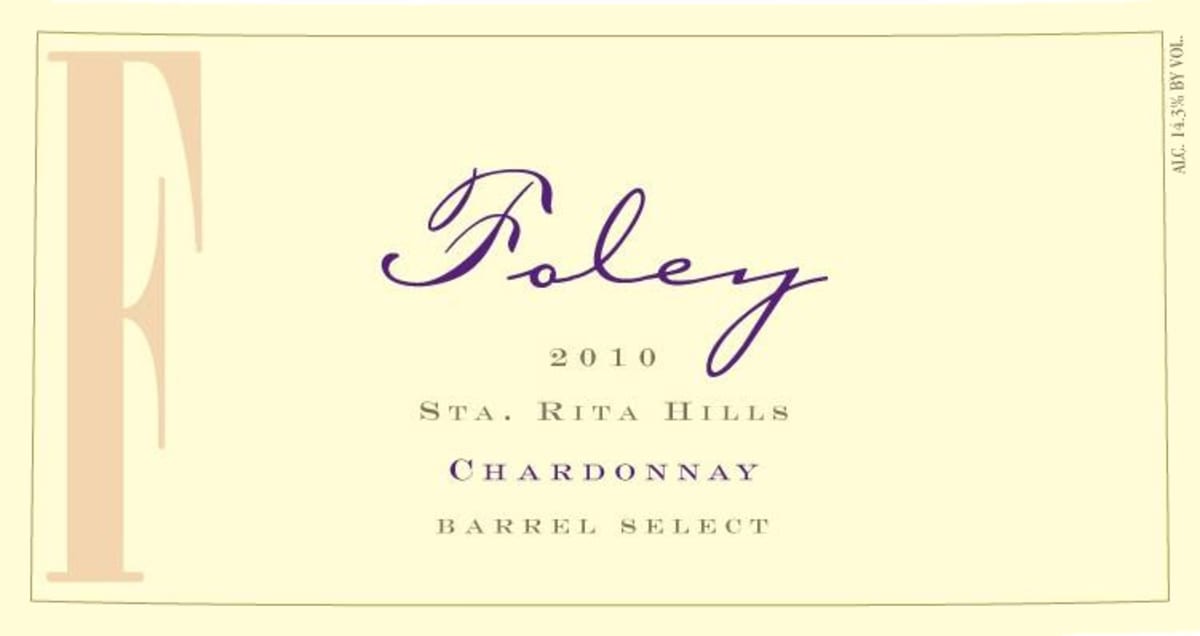 Foley Estate Winery Barrel Select Chardonnay 2010 Front Label