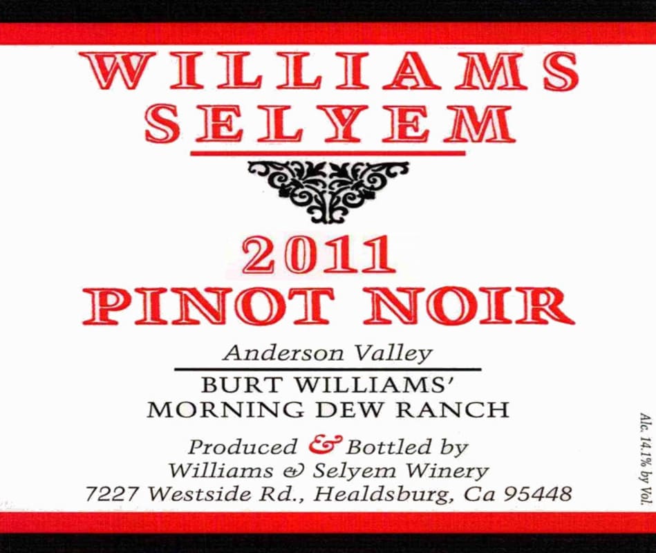 Williams Selyem Burt Williams Morning Dew Ranch Pinot Noir 2011 Front Label