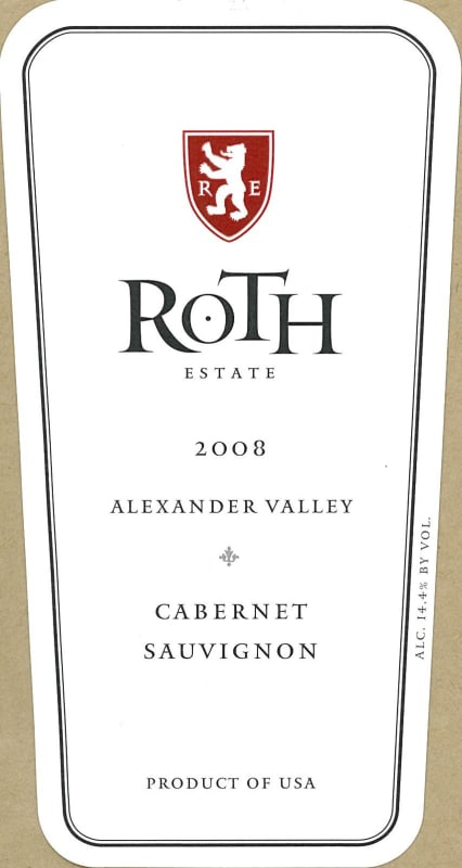 Roth Estate Alexander Valley Cabernet Sauvignon 2008 Front Label