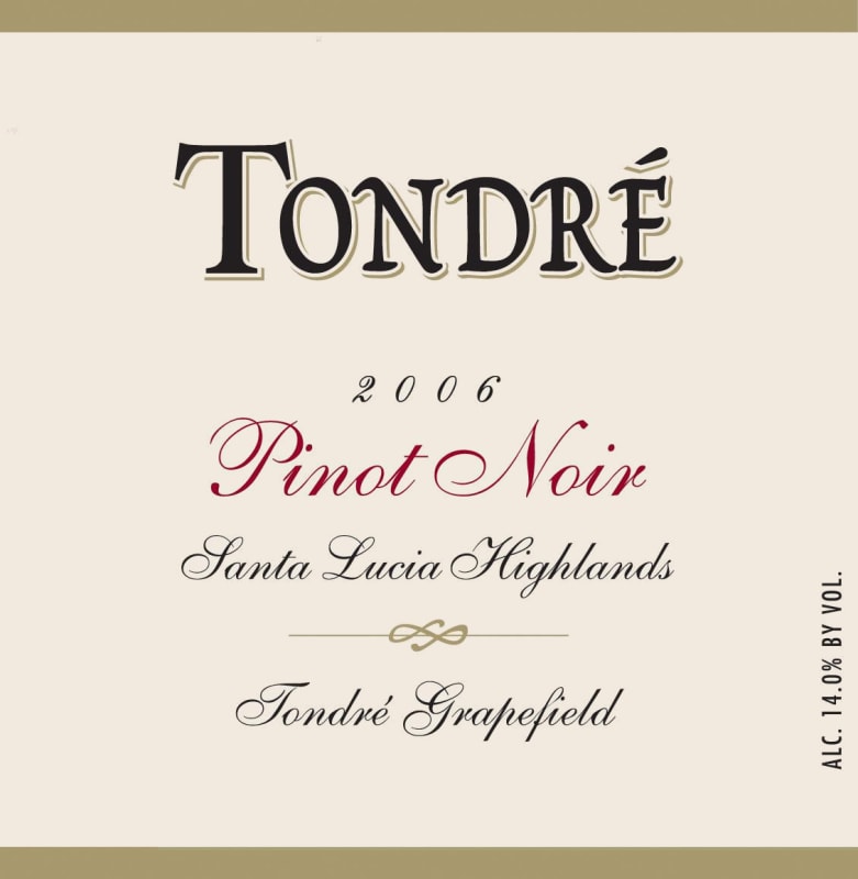 Tondre Wines Grapefield Pinot Noir 2006 Front Label