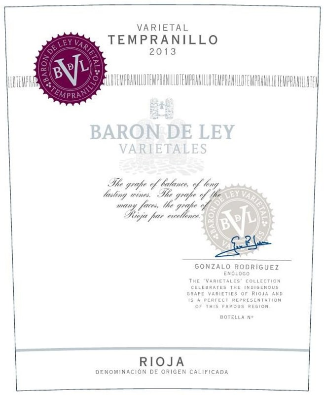 Baron de Ley Varietale Tempranillo 2013 Front Label