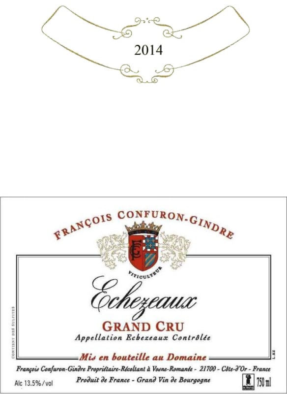 Francois Confuron-Gindre Echezeaux Grand Cru Rouge 2014 Front Label