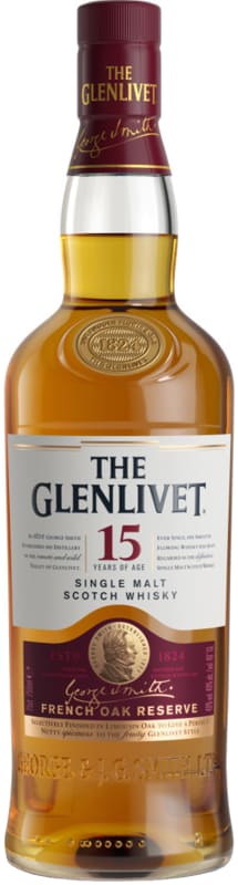 Glenlivet 15 Year French Oak Reserve Single Malt Scotch Whisky Front Bottle Shot