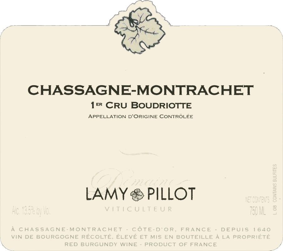 Domaine Lamy Pillot Chassagne-Montrachet Boudriotte Premier Cru Rouge 2006 Front Label
