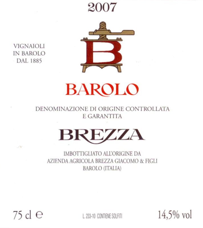 Brezza Barolo 2007 Front Label