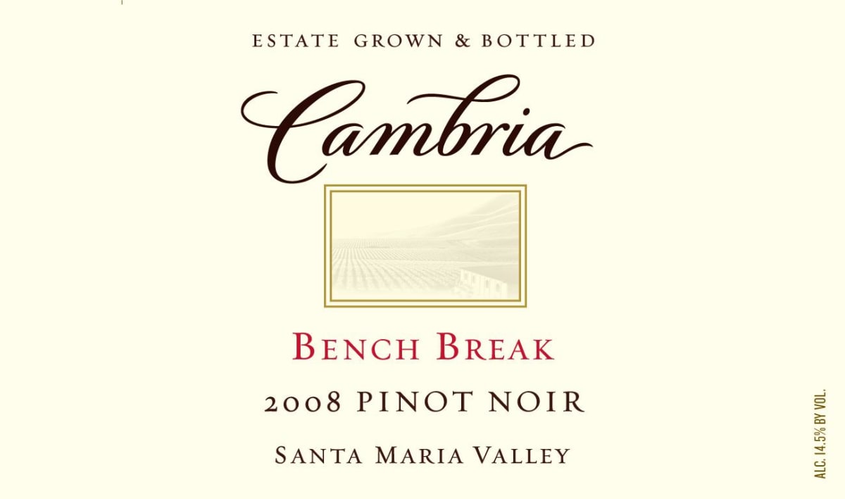 Cambria Benchbreak Pinot Noir 2008 Front Label