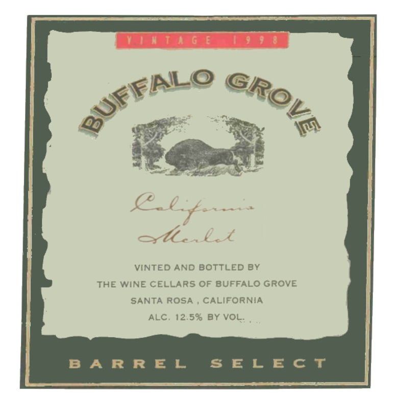 Buffalo Grove Barrel Select Merlot 1998 Front Label