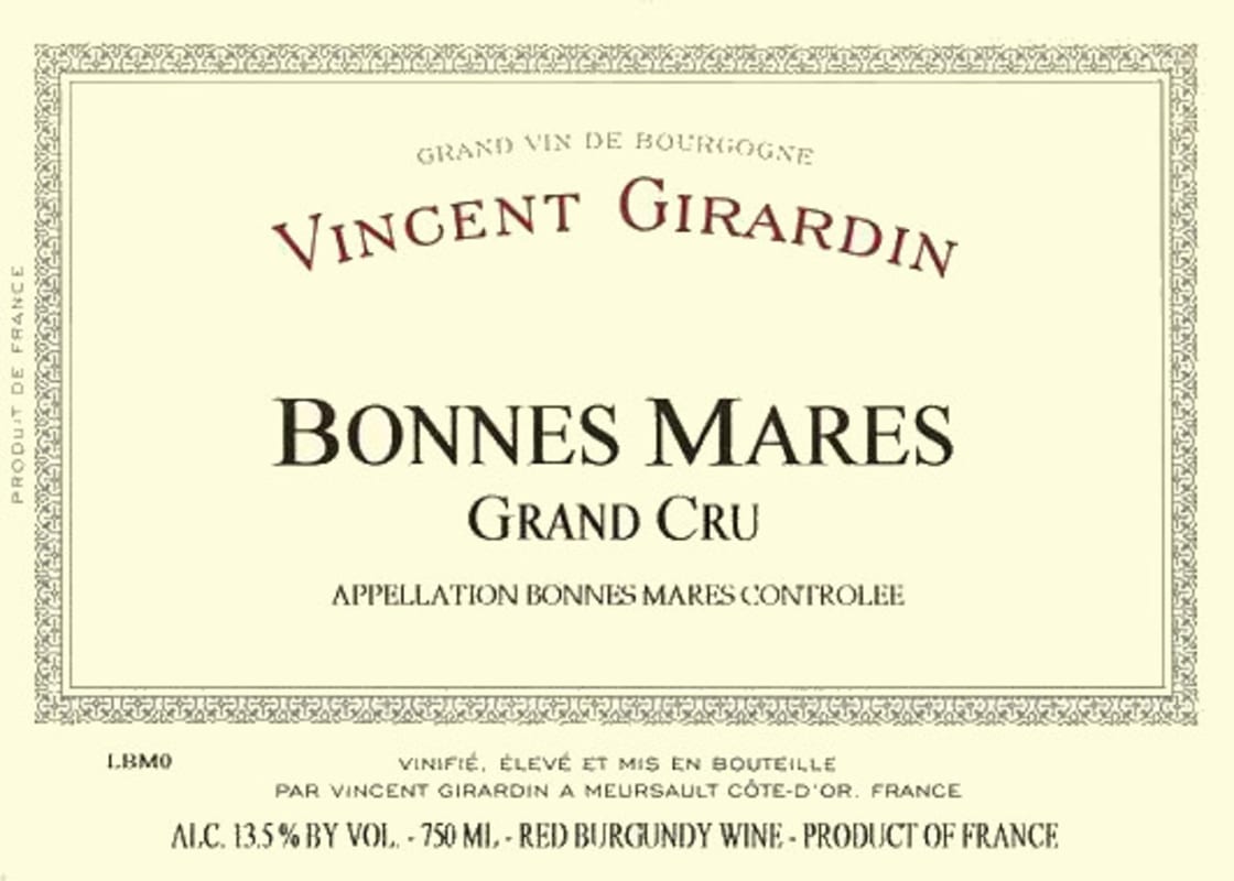 Vincent Girardin Bonnes Mares Grand Cru 2002 Front Label