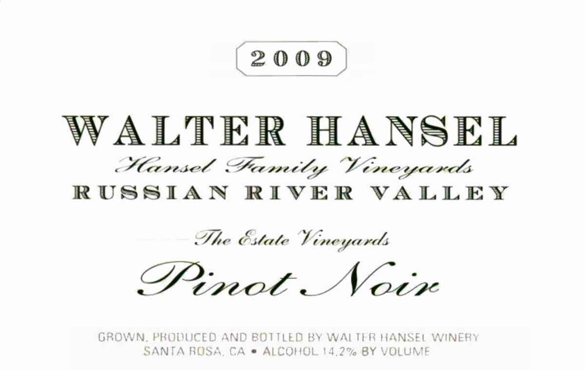 Walter Hansel Estate Vineyard Pinot Noir 2009 Front Label