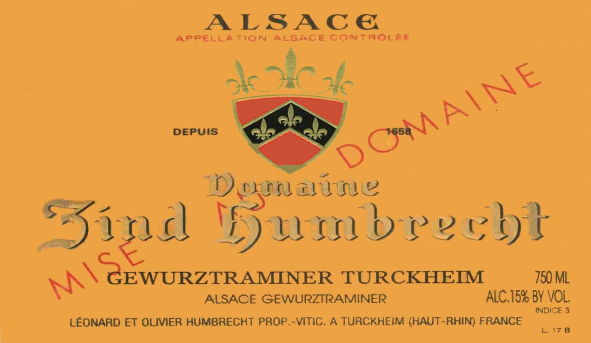Zind-Humbrecht Alsace Turckheim Gewurztraminer 2015 Front Label