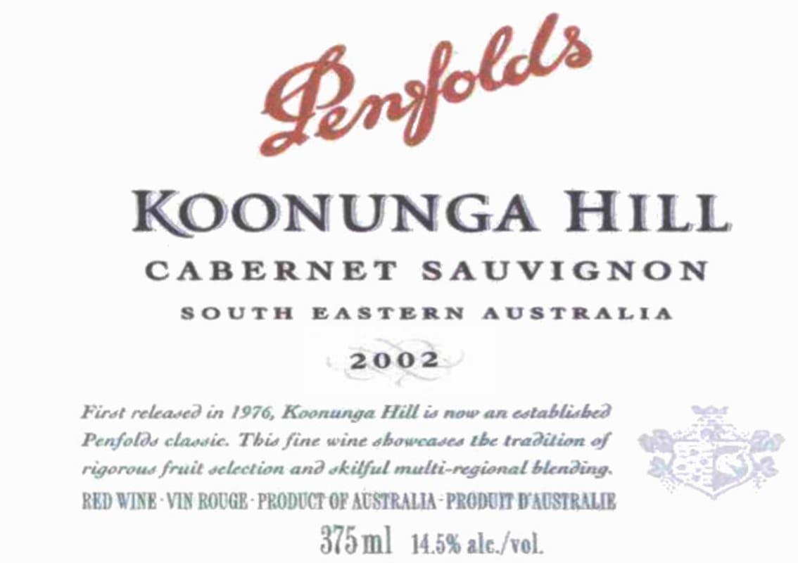 Penfolds Koonunga Hill Cabernet Sauvignon 2002 Front Label