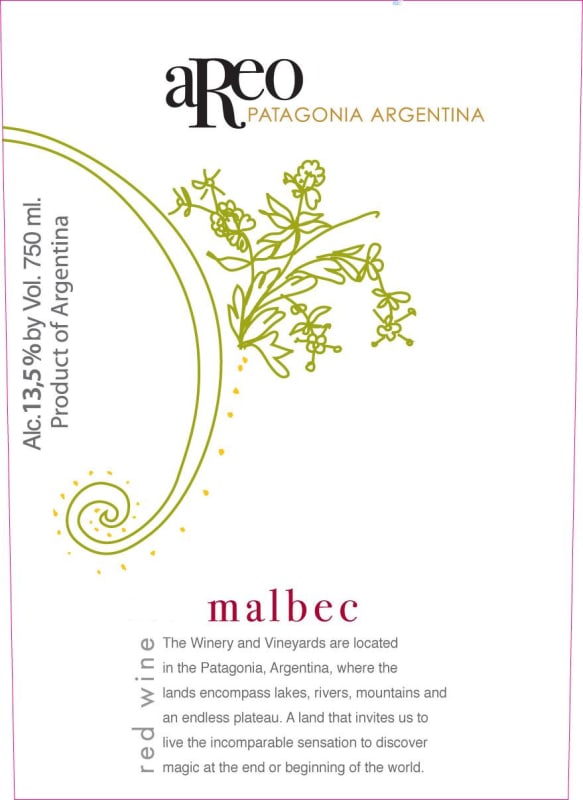 Areo Malbec 2013 Front Label