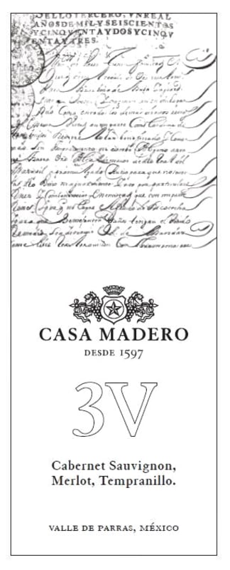 Casa Madero Parras Valley 3V 2016 Front Label