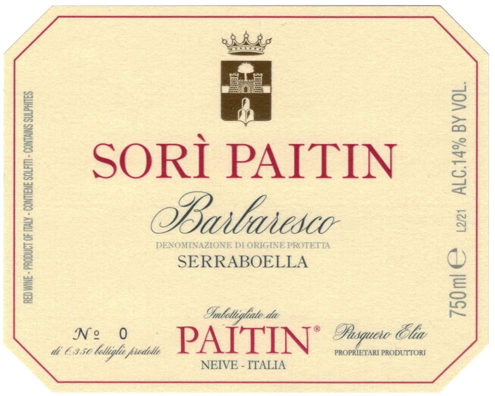 Paitin Barbaresco Sori Paitin Serraboella (375ML half-bottle) 2020 Front Label