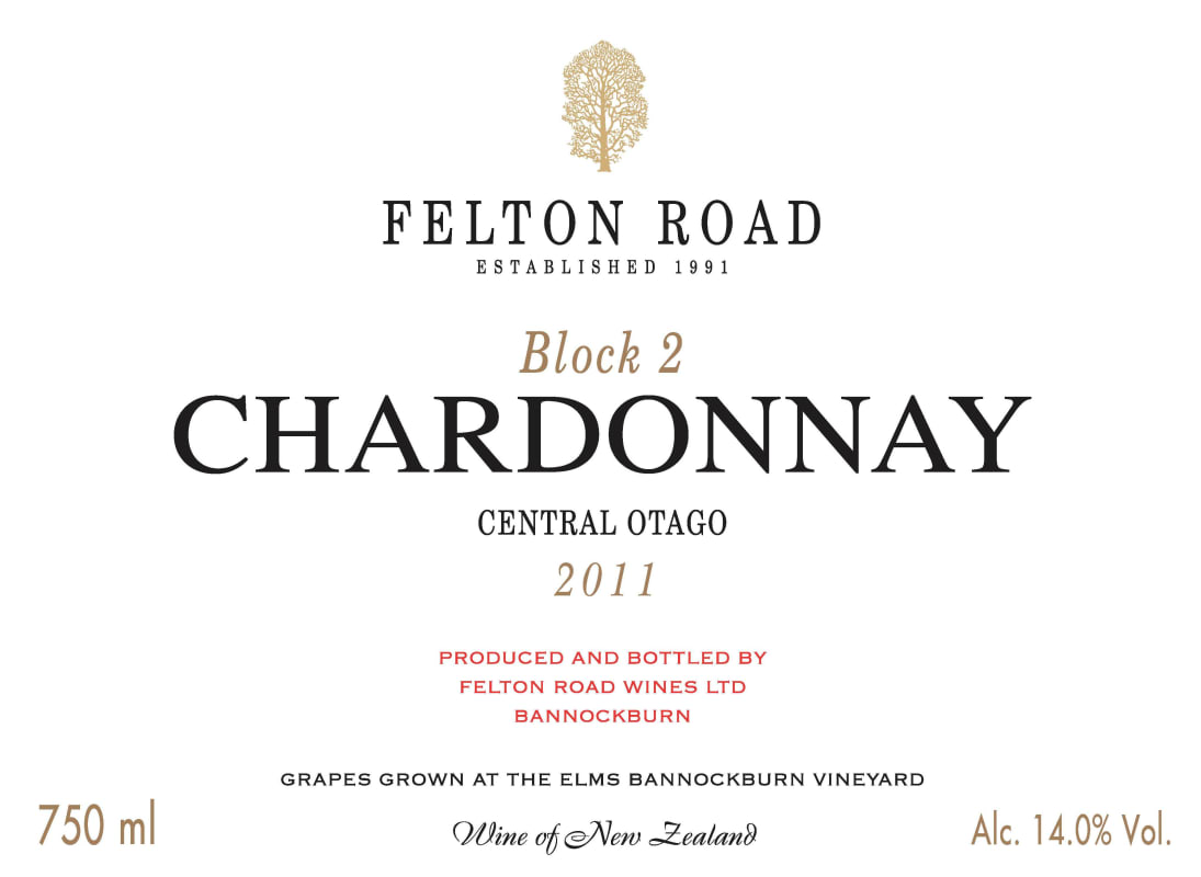 Felton Road Block 2 Chardonnay 2011 Front Label