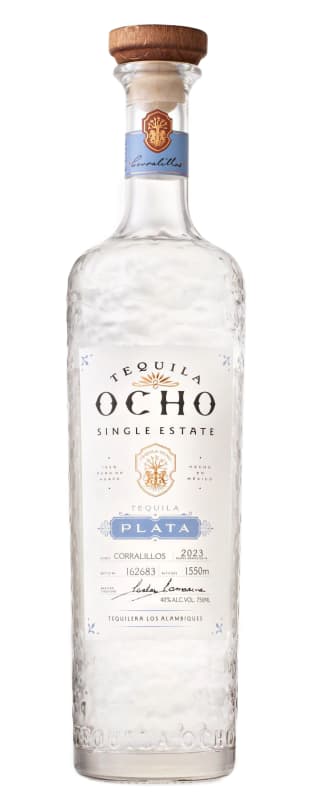 Ocho Plata Tequila Front Bottle Shot