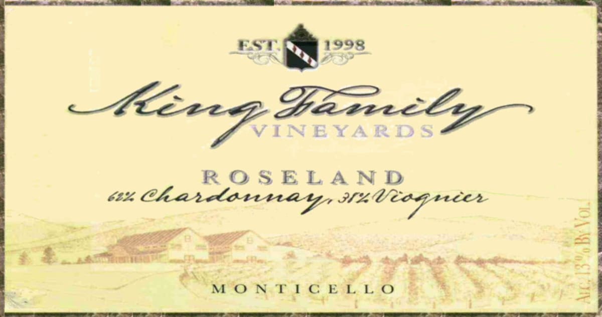 King Family Vineyards Roseland Viognier Chardonnay 2015 Front Label