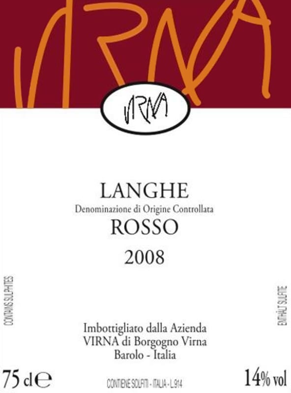 Virna Borgogno Langhe Rosso 2008 Front Label