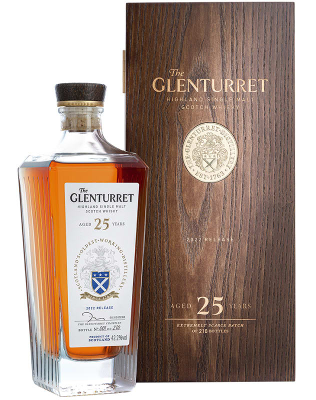 Glenturret 25 Year Single Malt Scotch Whiskey (2022 Release) with Gift Box Front Bottle Shot