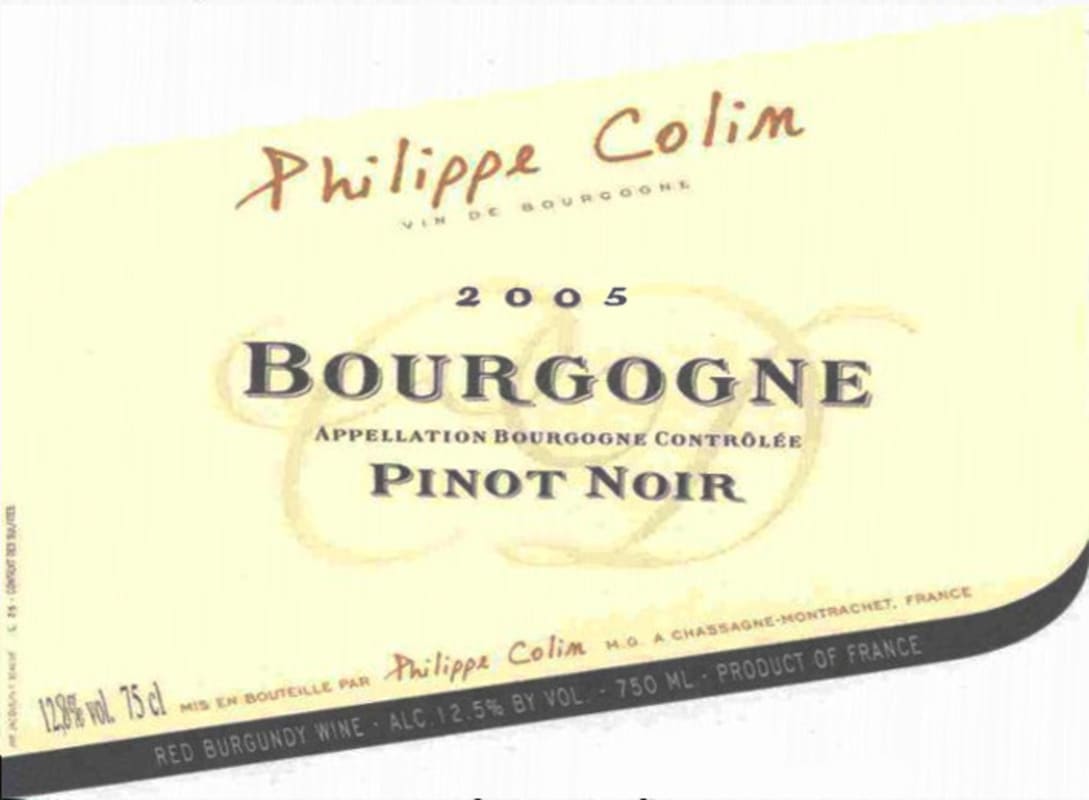 Philippe Colin Bourgogne Pinot Noir 2005 Front Label