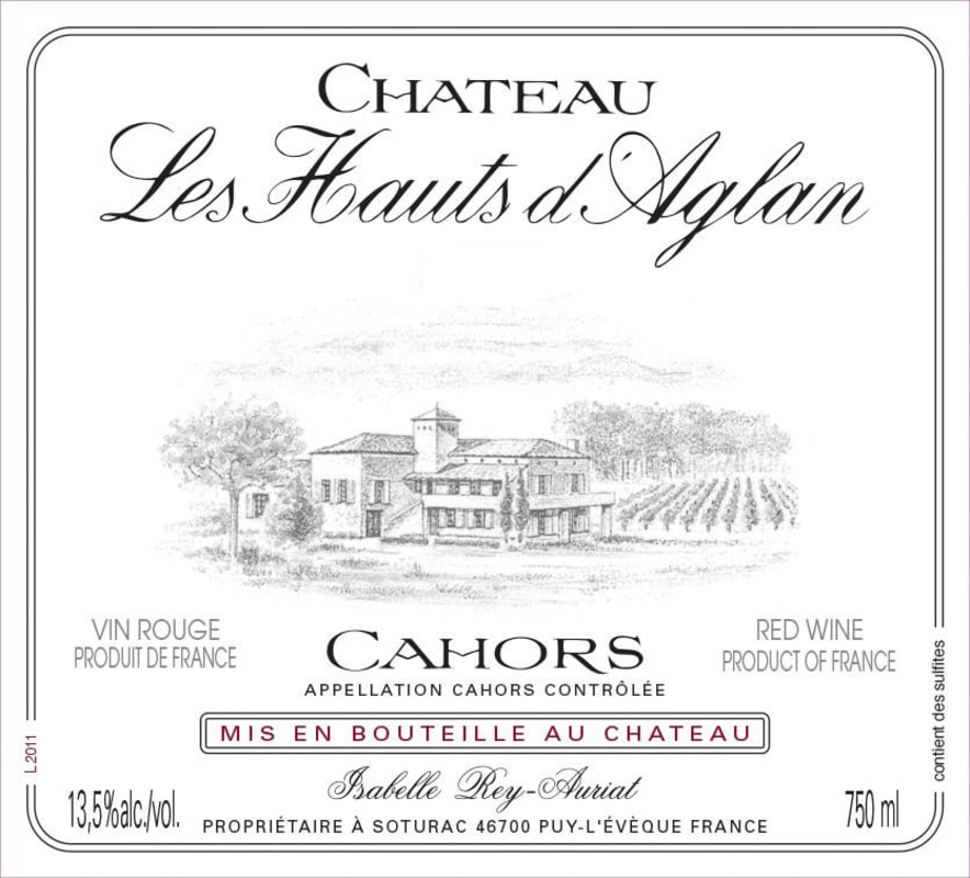 Chateau les Hauts d'Aglan Cahors 2015 Front Label