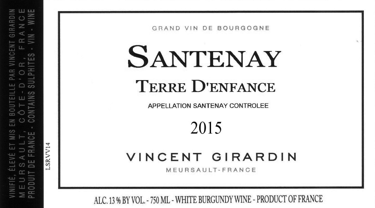Vincent Girardin Santenay Terre D'Enfance Blanc 2015 Front Label