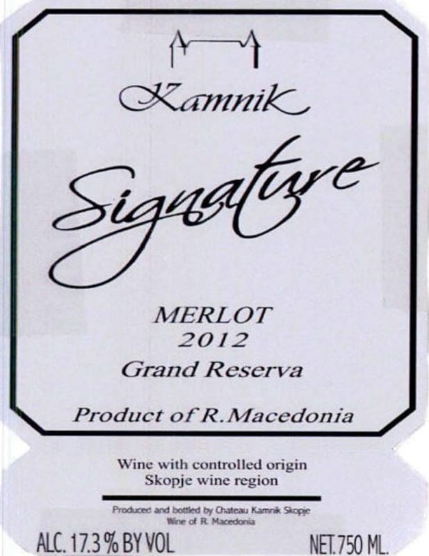 Kamnik Signature Grand Reserve Merlot 2012 Front Label