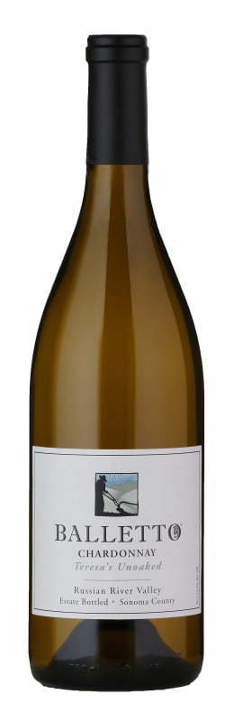 Balletto Winery Teresa's Unoaked Chardonnay 2018 Front Bottle Shot