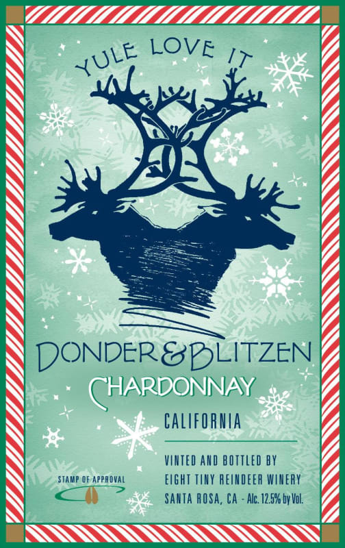 Eight Tiny Reindeer Winery Donder & Blitzen Chardonnay Front Label