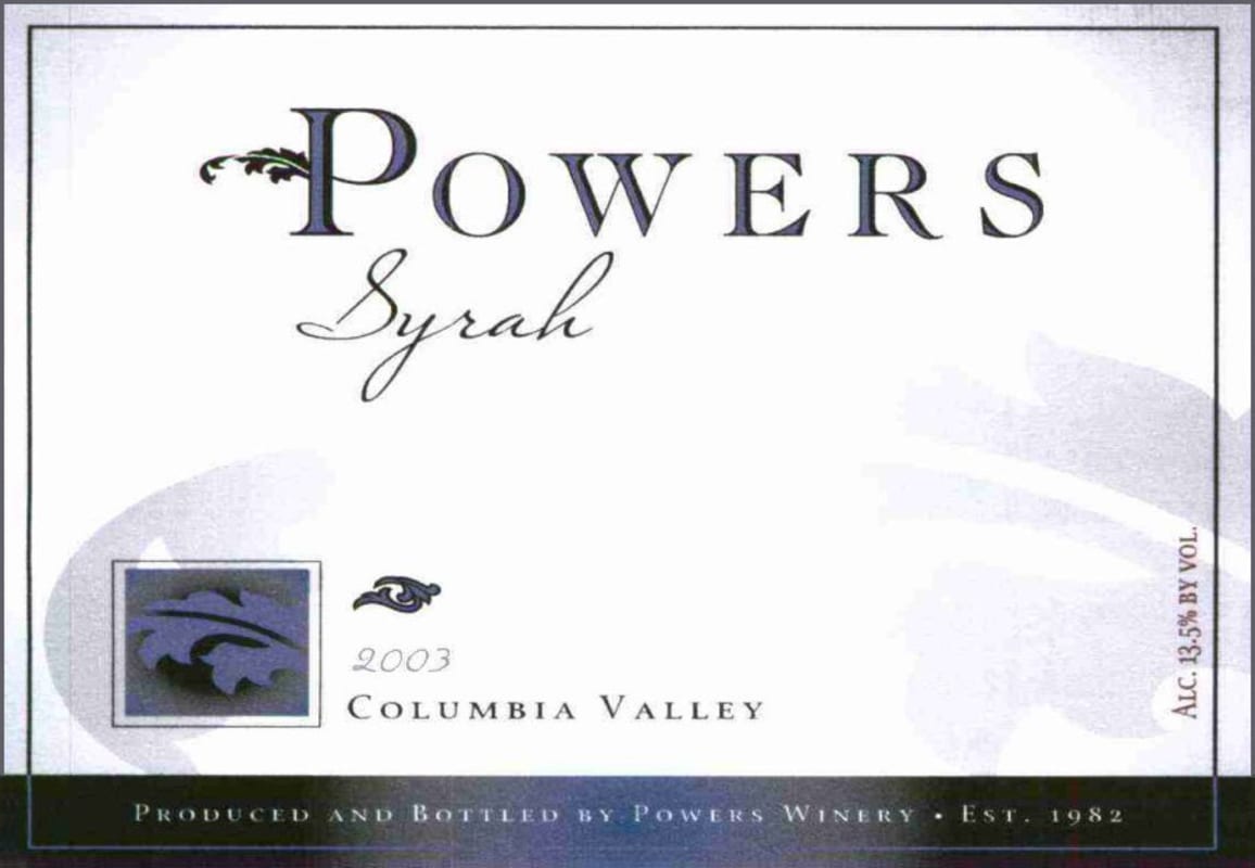 Powers Syrah 2003 Front Label