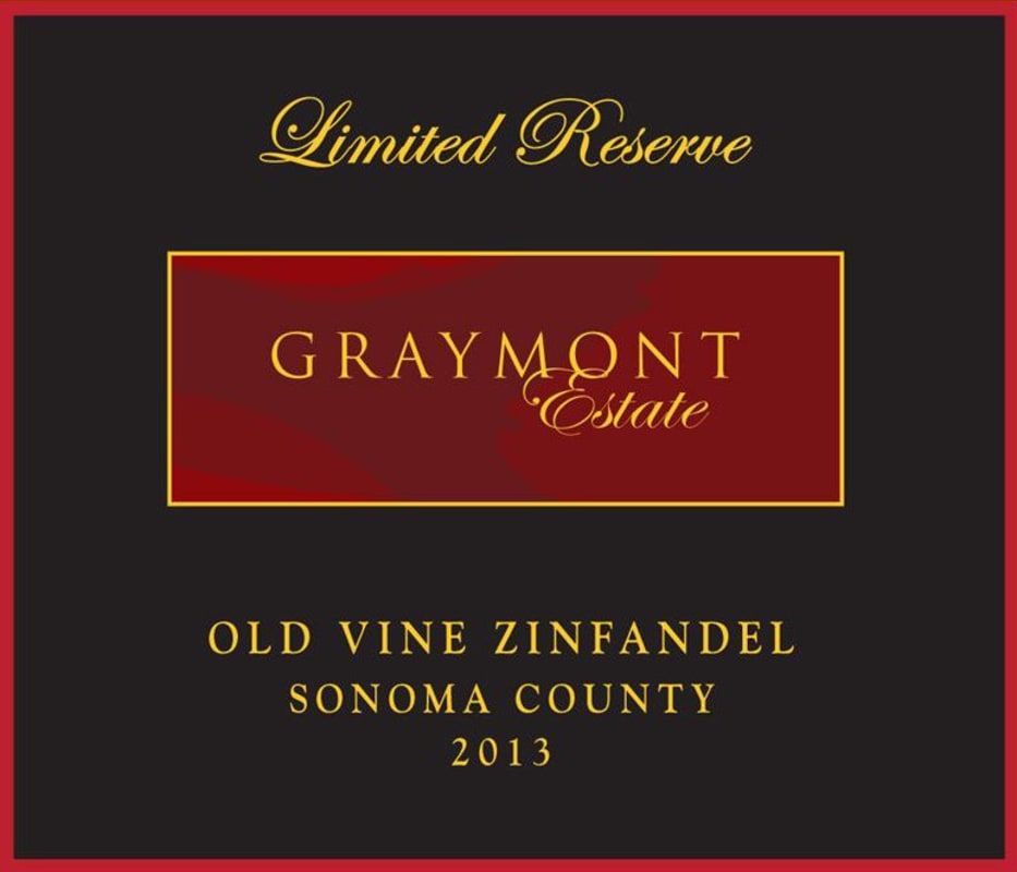 Graymont Estate Limited Reserve Old Vine Zinfandel 2013 Front Label