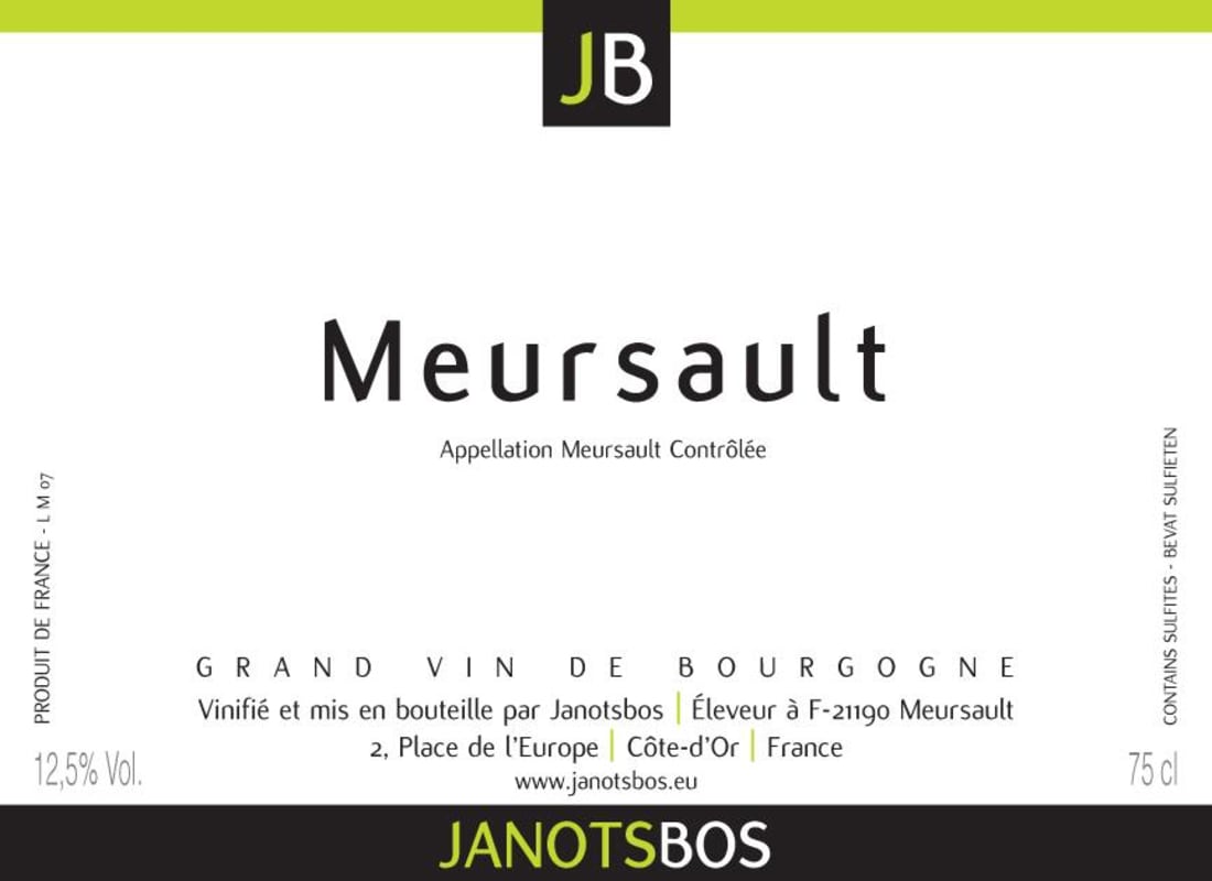 Domaine Janots-Bos Meursault 2013 Front Label