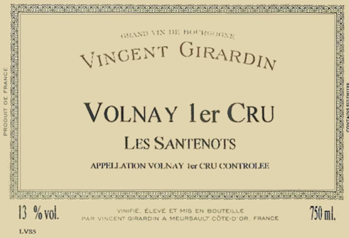 Vincent Girardin Volnay Les Santenots Premier Cru 2000 Front Label