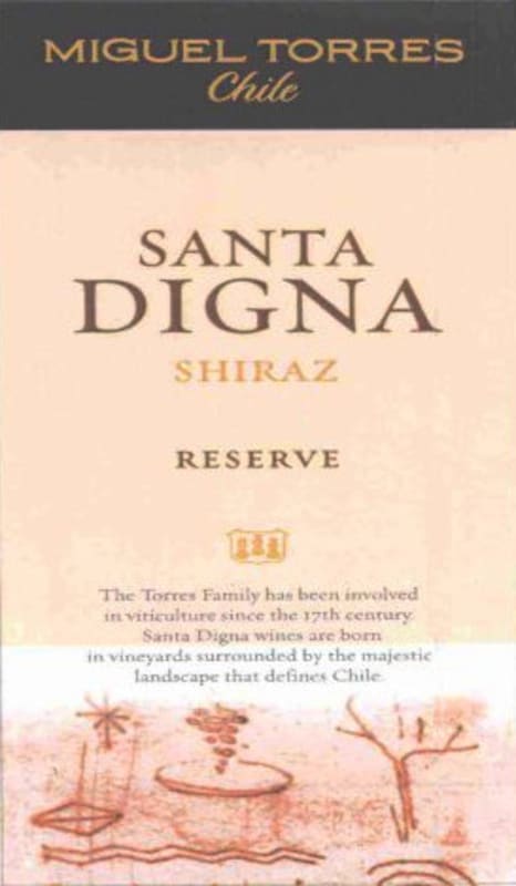 Miguel Torres Santa Digna Riserva Shiraz 2004 Front Label