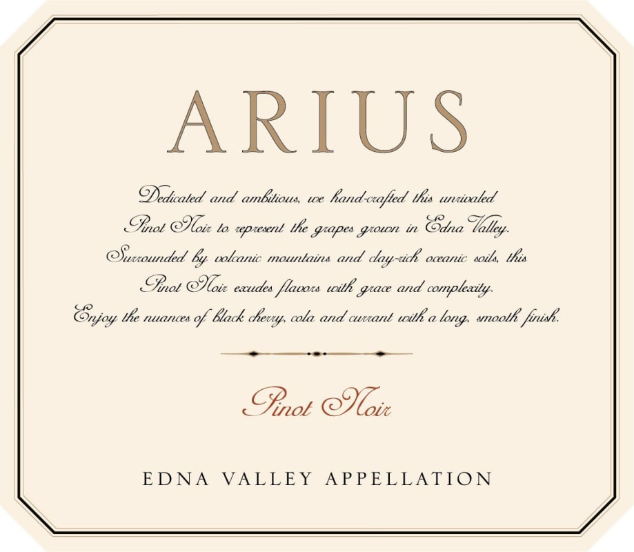 Arius Edna Valley Pinot Noir 2015 Front Label