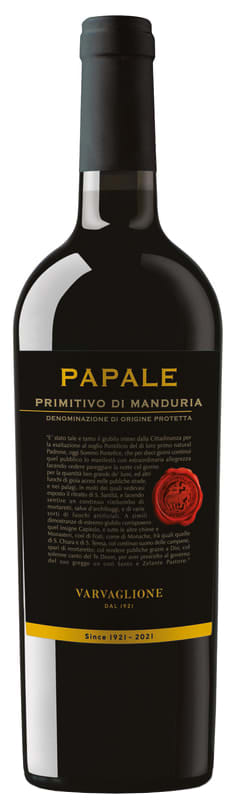 Varvaglione Primitivo di Manduria Papale Linea Oro 2021 Front Bottle Shot