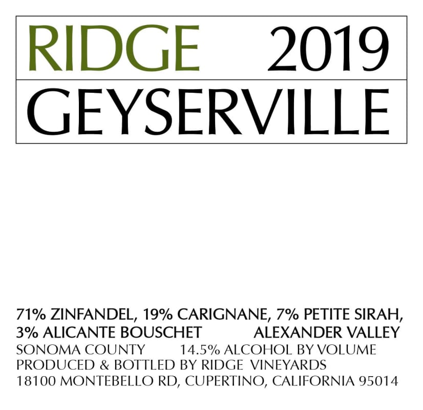 Ridge Geyserville (3 Liter Bottle) 2019 Front Label